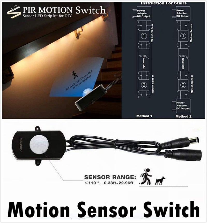 Sensky 19.7ft/6m Motion Activated LED Strip Light Kit Flexible LED Strip Motion Sensor for Bedroom, Gun Safe, Under Cabinet, Under Bed, Pantry, Kitchen, Stairway, Closet(Warm White,Upgraded Version) - Image 3